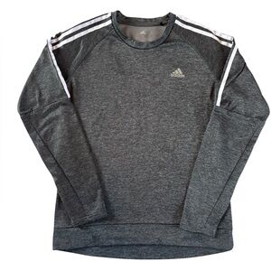 Adidas ClimaWarm Running Pullover Men’s M Gray 3-Stripe Fleece Sweatshirt